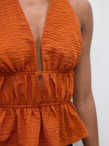 Maija 锈红色露背吊带女式上衣 - 鏽棕色 - 查看 7