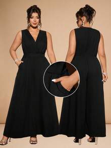Cravure Plus Size Sleeveless Jumpsuit Plus Size Formal Jumpsuit Plus Size Black Elegant Jumpsuit - Black - View 1