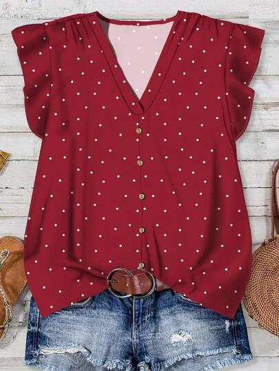 Rusticease Blusa casual con mangas cortas y estampado de lunares, adecuada para el verano