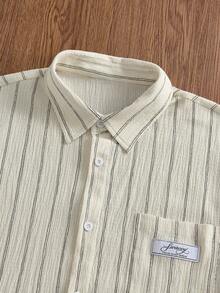 SWAVVY 男士时尚短袖衬衫，春夏款 - 杏色 - 查看 3