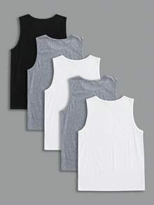 SHEIN 5pcs Pack Basic Casual Comfortable Round Neck Sleeveless Tank Tops, Spring/Summer - Multicolor - View 2