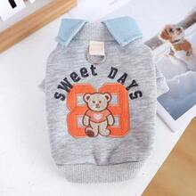 PETSIN 1pc Cat/Dog Universal Clothes, Cute College Style Bear Fake Two-Piece Pullover, Fashionable Casual Sports Shirt - Multicolor - View 16