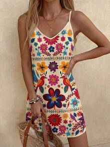 Sylviya 女士休闲印花迷你连衣裙，适合春夏、度假、音乐节 - 彩色 - 查看 6