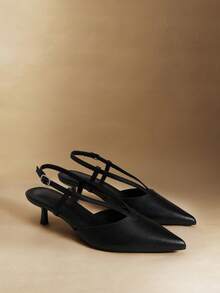 Rosivie Pointed Toe High Heel Shoes, Thin Heel Slip-On Peep Toe Pumps For Women - Black - View 3