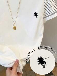 Resyla 女士圆领短袖休闲条纹T恤，百搭日常穿搭，夏季 - 白色 - 查看 5