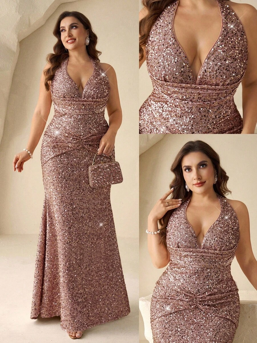 Coutiva Đầm dài tay sang trọng đính sequin, đầm dạ hội cao cấp dành cho tiệc tùng. - Rượu sâm banh - Xem 1