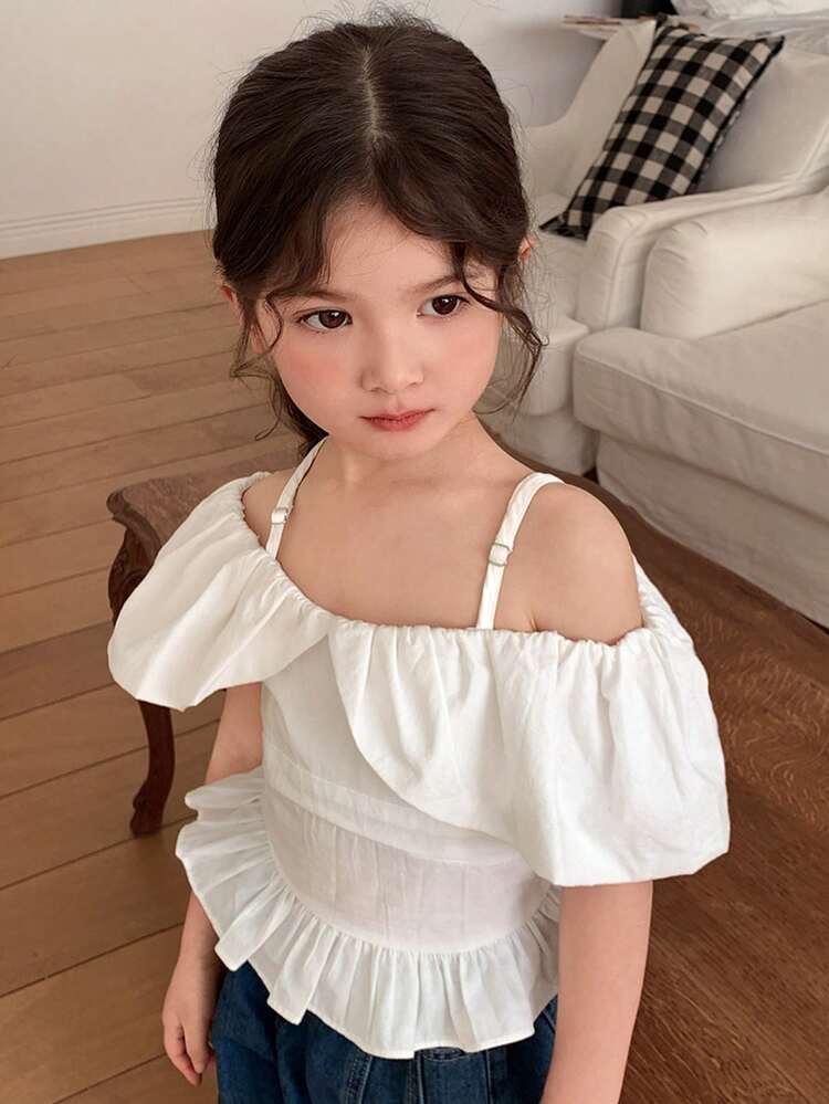 Young Girl Plain Ruched Hem Casual Versatile Daily Wear Camisole Shirt