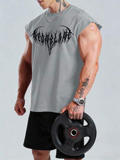 GymBeat Men's Gothic Style Printed Sleeveless Workout Tank Top