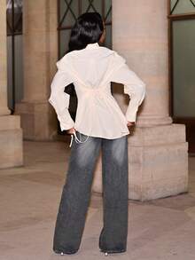 Mima John 优雅领结长袖衬衫，适合日常穿着 - 黃色 - 查看 2