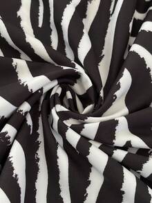 Firerie 女士优雅时尚休闲斑马纹垂褶领长连衣裙，适合日常穿着、音乐节和郊游 - 黑與白 - 查看 8