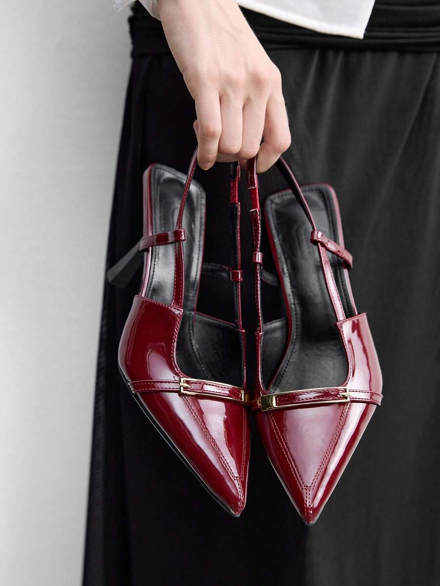 CUCCOO BIZCHIC Women's Fashionable Elegant Pointed Toe High Heel Pumps For Commuting - Burgundy - View 1