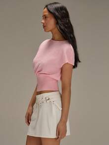 Athîral Women's Casual Baby Pink Knit Top, Summer, Pink Crop Top Women - Pink - View 6