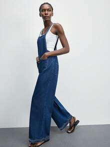 Maija Women's Denim Overalls, Summer Casual Suspender Jumpsuit, Reversible, Summer Fisherman Pants, Loose Straight Leg Pants - Medium Wash - View 2