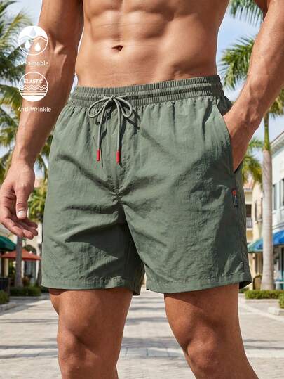 Horizaway Men's Summer Vacation Drawstring Waist Pocket Casual Beach Shorts Christmas Men Beachwear Mens Casual Dark Green Shorts