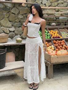 Aloruh Váy ren xẻ tà bên hông dành cho nữ mùa hè, thích hợp cho các buổi hòa nhạc, lễ hội âm nhạc, đi chơi, hội chợ thời Phục Hưng, đi nghỉ mát, phong cách phương Tây, chất liệu vải họa tiết Y2K. - trắng - Xem 9