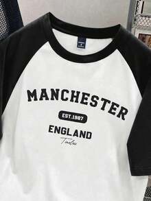 Manfinity Joysei 男士撞色拼接插肩袖T恤 - 黑與白 - 查看 2