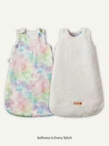 Cozy Pixies 1pc Colorful Tie-Dye Baby Sleeping Bag, Reversible, Soft Plush Lining, Suitable For Infant Autumn/Winter Daily Use - Multicolor - View 2