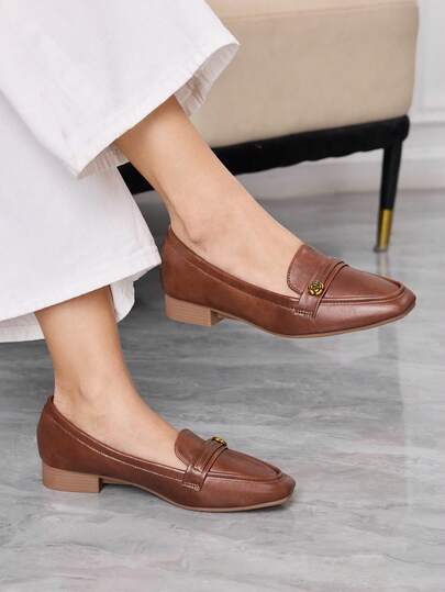 Sleekvia Bequeme, vielseitige Pendelschuh-Loafer im Retro-Metalldekor