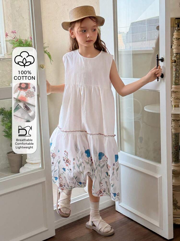 Tween Girl Round Neck Sleeveless Dress Summer