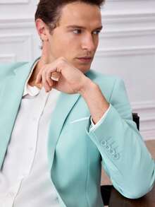 Officeau Men's 2 Pieces Elegant Suit Set, Men's Gentleman Solid Color Double-Breasted Slim-Fit Single-Breasted Business Suit Jacket And Pants Set, Suitable For Balls, Parties, Weddings, Etc., Mint Green, Size XS-3XL - Mint Green - View 11
