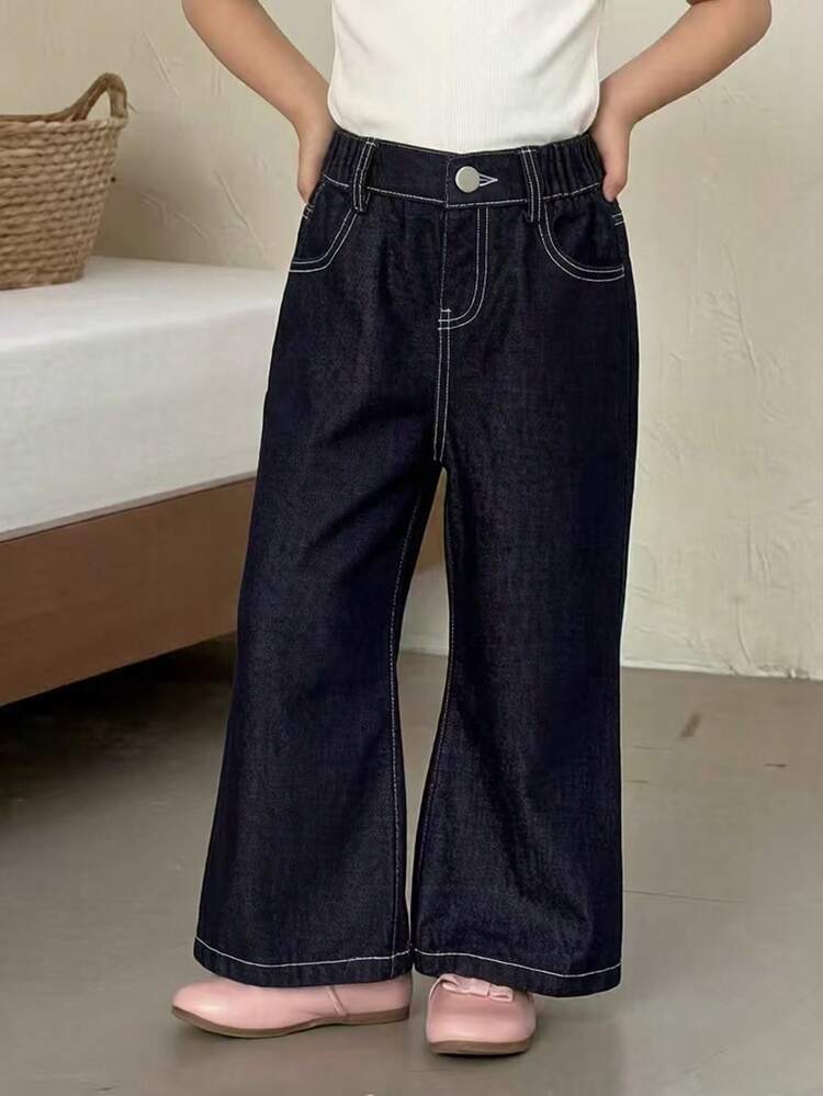 Young Girls Water-Washed Korean Style Flared Bowknot Embroidered Letter Casual Jeans