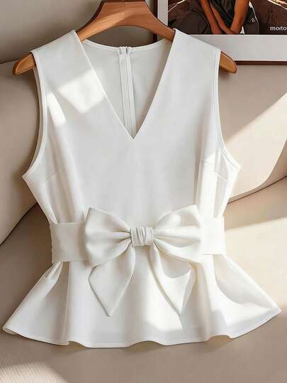 GlowEve CURVE Plus Size Women's Elegant Bow Tie Blouse