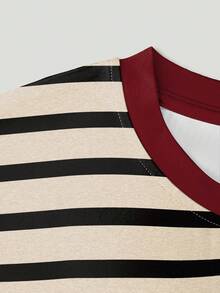 Lalippa Women's Striped Print Round Neck Casual Versatile Short Sleeve Top - Multicolor - View 3