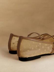 Rosivie Niche Korean Version Of Polka Dot Mesh Yarn Breathable Buckle With Mary Jane Shoes Women's Ballet Style Round Toe Flat-Soled Shoes Soft Sole - Apricot - View 5