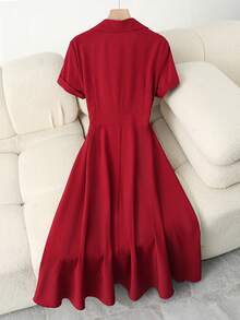 Franclia 日常百搭气质优雅通勤休闲V领短袖收腰A级女装酒红色连衣裙女士夏季连衣裙女士优雅派对连衣裙优雅连衣裙女士通勤连衣裙夏季度假连衣裙职场连衣裙中长款女士春夏连衣裙酒红色连衣裙女士纯色连衣裙酒红色连衣裙短袖连衣裙女士优雅连衣裙女士正式连衣裙高品质连衣裙 - 紅色 - 查看 2