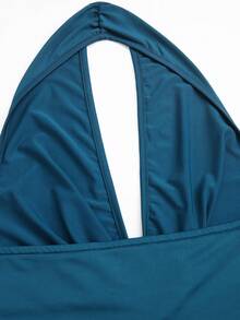 Franclia Elegant Fitted Sexy Deep V-Neck Halter High Slit High Stretch Indigo Blue Elegant Dress, Party Dress, New Year Dress - Dusty Blue - View 5