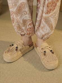 Styleloop 女士流苏装饰日常百搭时尚厚底一脚蹬鞋 - 杏色 - 查看 2