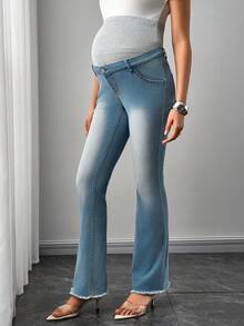 Momance 孕妇休闲喇叭浅色水洗牛仔裤 - 淺色水洗藍 - 查看 4