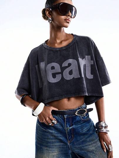 LYSMO 夏季休闲字母印花短款T恤