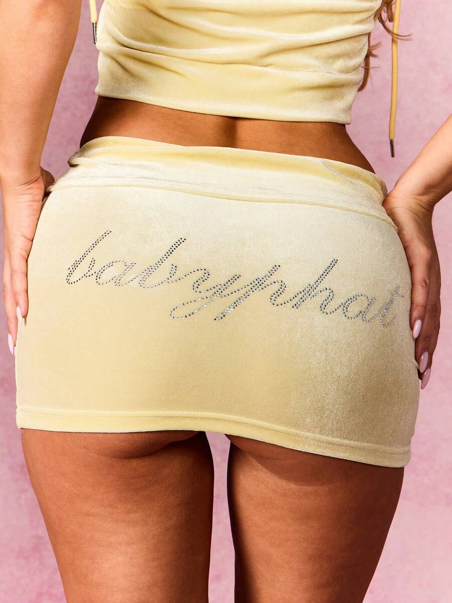 BABYPHAT SDBP628 - FOLD OVER WAIST VELOUR MINI SKIRT - Yellow - View 1