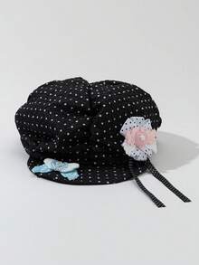 ROMWE Anime 1 Women's Angel Wings Love Flower Cross Polka Dot Newsboy Hat - Black - View 4