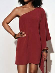 Zivah Casual Elegant Women's Loose Solid Color Mini Skirt, Linen-Feel Crinkle Fabric, Suitable For Nightclub Party In Summer - Redwood - View 6