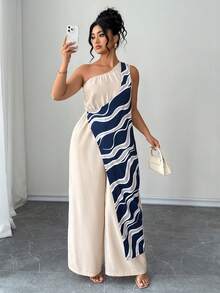 SHEIN Clasi Plus Size Women Casual Sleeveless Jumpsuit With Brown Pleated Design Gym Summer - Apricot - View 5