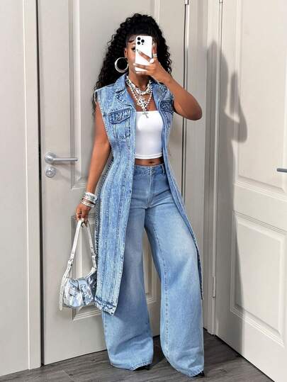 BamGleam Đầm denim dài tay dáng casual dành cho nữ, thích hợp mặc hàng ngày hoặc đi hẹn hò.