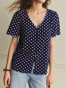 Écloséra 新款夏季短袖波点修身女式衬衫 - 彩色 - 查看 5