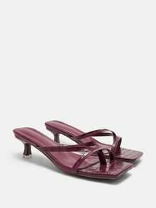 2026 New Fashion Versatile Comfortable Solid Color Stone Texture High Heel Sandals (Stone Texture Random Cut), Kitten Heel Spring Shoes - Burgundy - View 7