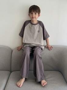 DAZY Tween Boy Letter Print Contrast Raglan Sleeve Top And Pants Loungewear Set - Grey - View 7
