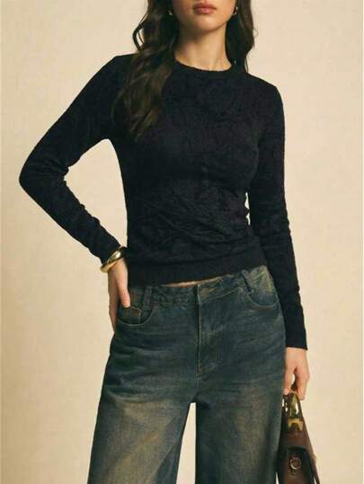 DUKEZA Suéter de punto de manga larga , elegante, básico y minimalista para mujer.