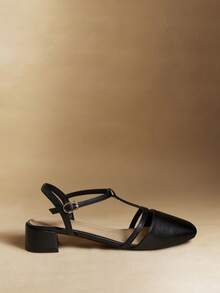 Rosivie Spring And Summer New Thick Heel Medium Heel Slingback Closed Toe Sandals Women's Square Toe Shoes Small High Heel - Black - View 2