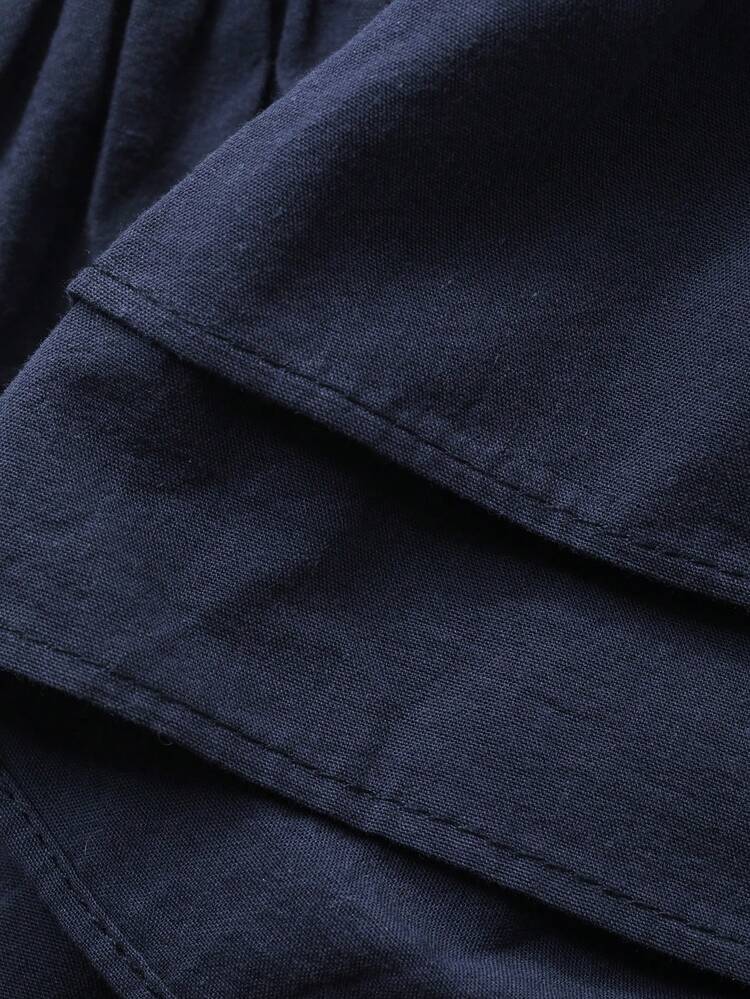 Tween Girl Solid Color Frill Trim Short Petal Sleeve Single-Breasted Casual Shirt