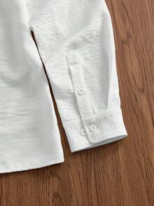 SWAVVY 男士时尚字母刺绣长袖衬衫配领带 - 白色 - 查看 8