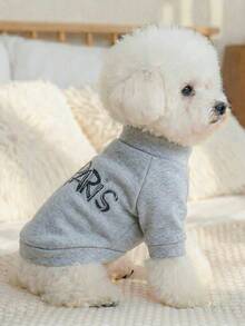 PETSIN 1pc Cat And Dog Universal Clothing, Fashionable "PARIS" Rhinestone Pet Clothes, Gray Small Dog Soft Pullover - Grey - View 4