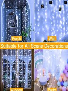 1PC 300/200/100 LED Curtain String Lights With Remote Control, 8 Modes, Size 298.7*298.7/201/100cm, USB Powered, Convenient USB Connection, Metal Curtain Light Decor, Bedroom Lighting - White - View 5