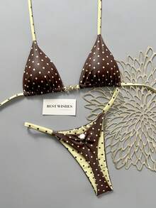 Swim Mod Bộ bikini hai mảnh tam giác hở lưng phối hai chất liệu chấm bi mới dành cho nữ, bộ sưu tập Xuân/Hè 2026. - Nhiều màu - Xem 2