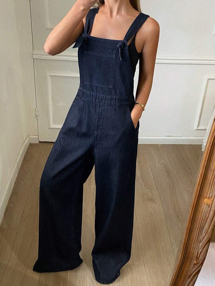 Western Cowgirl Style Loose Bib Overall Wide Leg Jeans Pants, Casual Jumpsuits For Women, Spring/Autumn