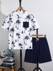 SHEIN Teen Boys Summer Vacation Holiday Casual School Style Stripe Short Sleeve T-Shirt And Shorts 2 Piece Sets,Soft Comfortable Fashion Beach Sport Outfit - Multicolor - View 7